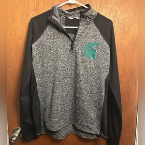 Gray and Black Quarter-Zip Pullover with Green Spartan Logo